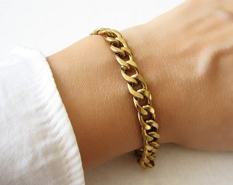 Gold Cuban Chain Bracelet, Stainless Steel Chain, Bracelet for Women