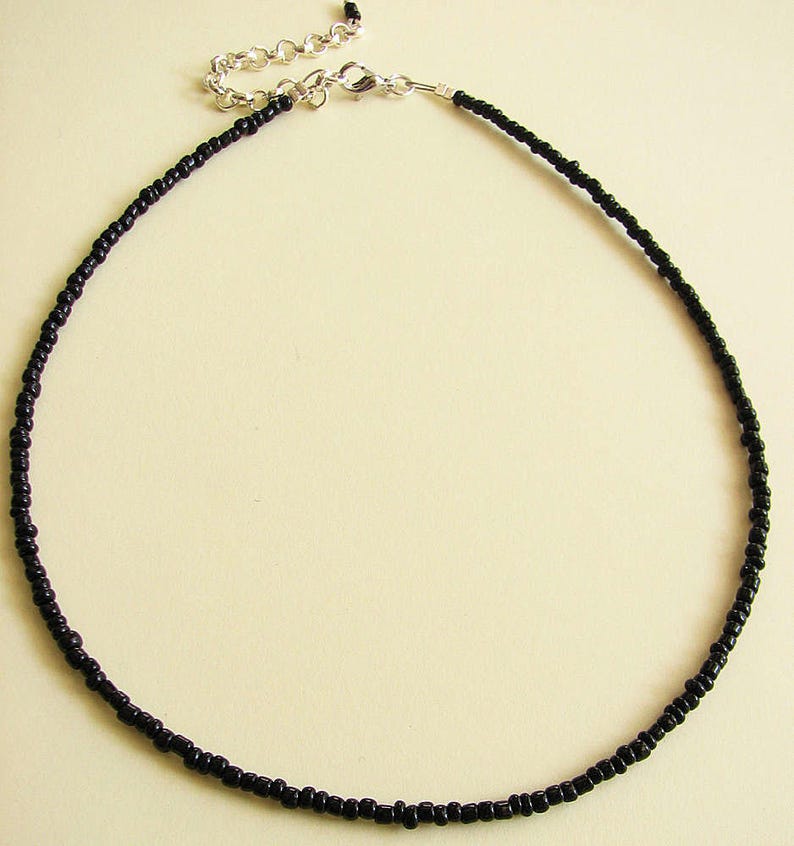 Black Beaded Choker Necklace Seed Bead Necklace Dainty | Etsy
