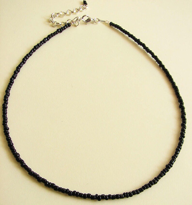 Black Beaded Choker Necklace Seed Bead Necklace Dainty Etsy