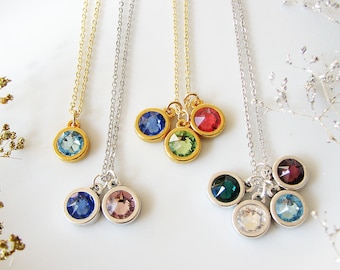 Birthstone Necklace for Mom, Family Charm Necklace, Birthstone Jewelry, Personalized Birthday Gift