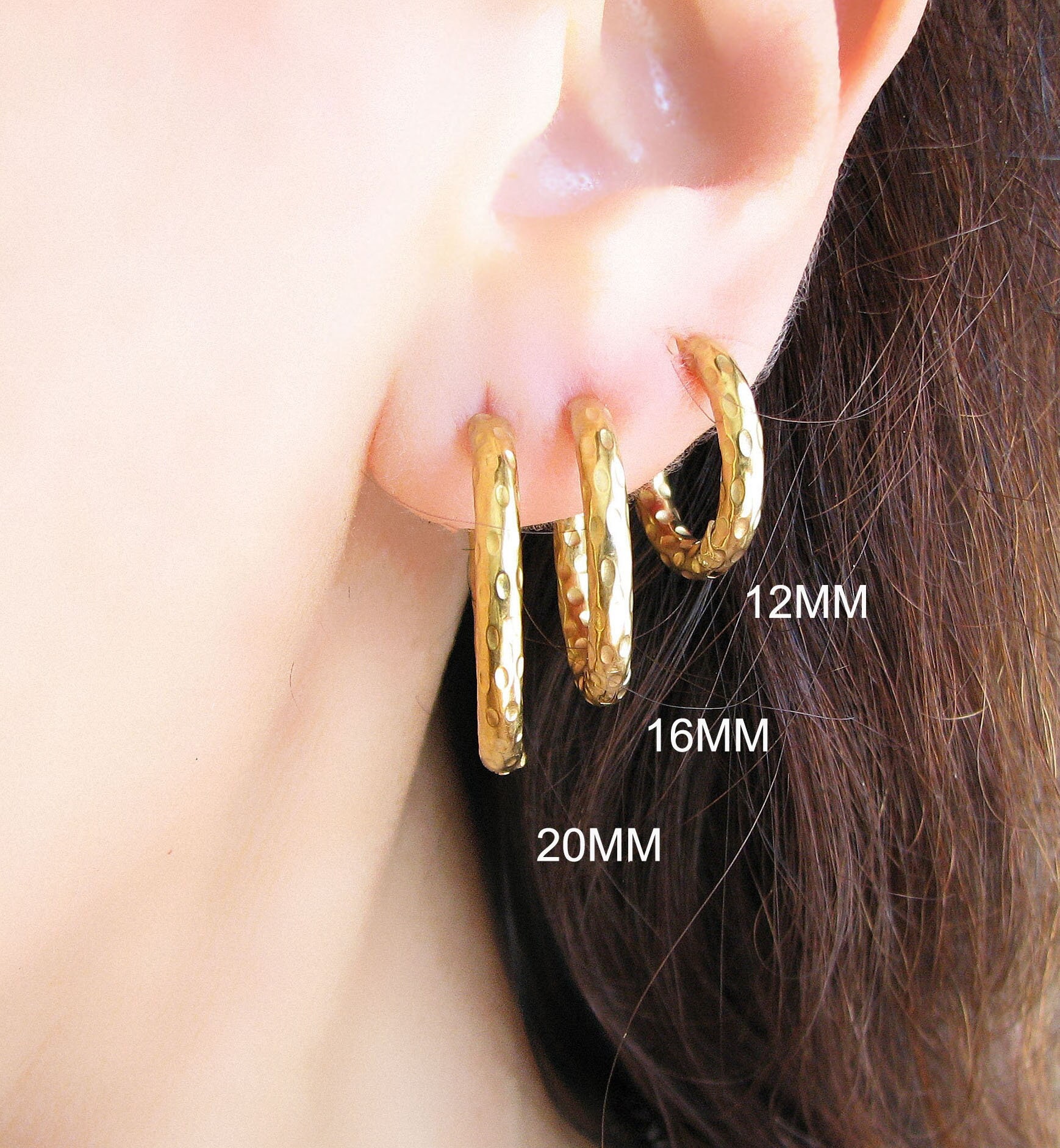 Hammered Gold Hoop Earrings, 18K Gold Filled Huggie Earrings, Waterproof Earrings, Small-Large Hoops