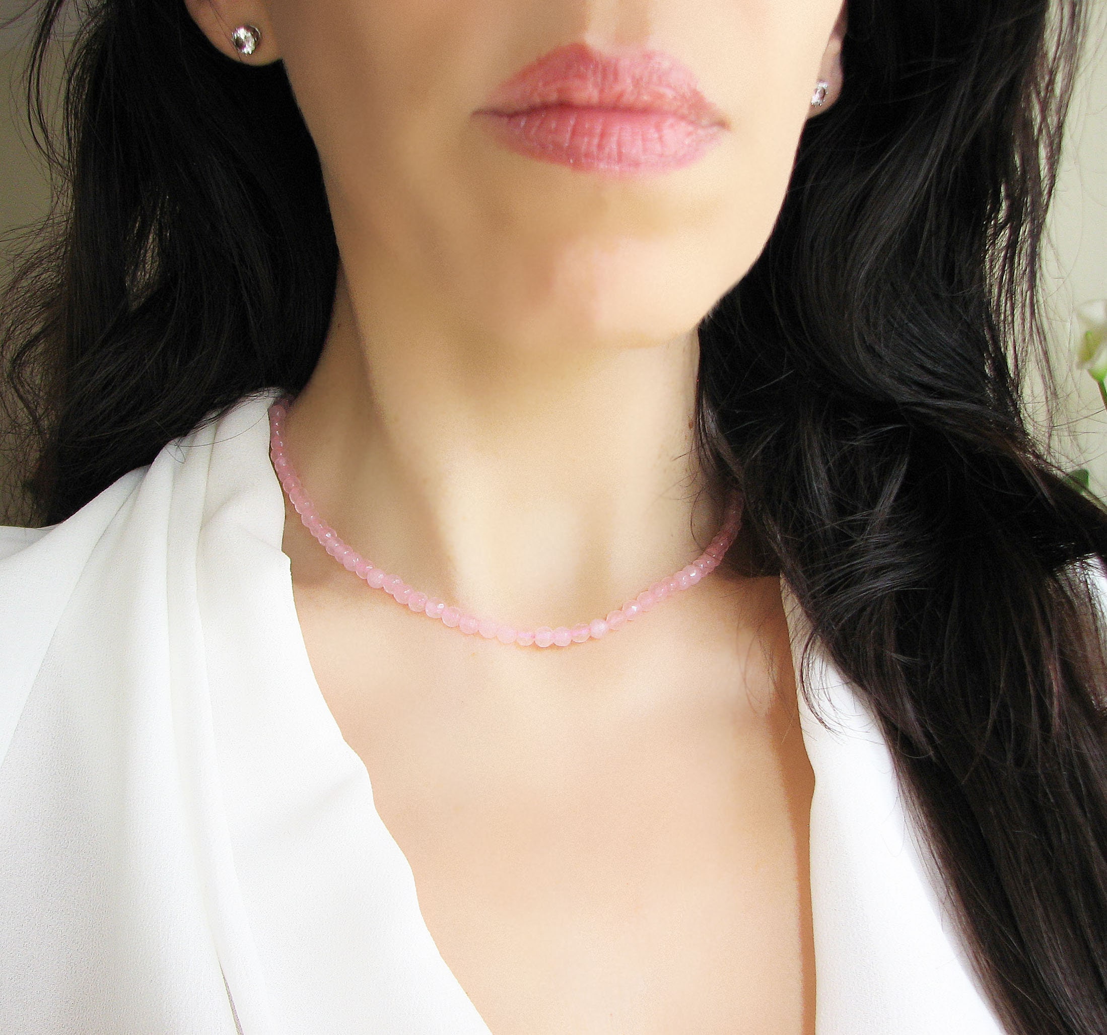 Rose Quartz Necklace, Gemstone Choker, Beaded Necklace, Choker Necklace -  Etsy