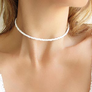 White Choker Necklace White Beaded Choker Dainty Necklace Glass Choker