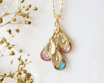 Family Birthstone Necklace,  Initial Charm Necklace, Personalized Gift for Her