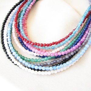 Dainty Gemstone Beaded Necklace, Tiny Crystal Beaded Choker, Stainless Steel Layer Necklace