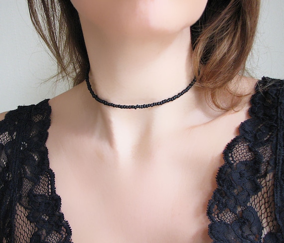 Black Choker Necklace, Seed Bead Necklace - Etsy
