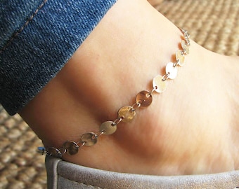 Silver Anklet, Anklet Bracelet, Disc Chain