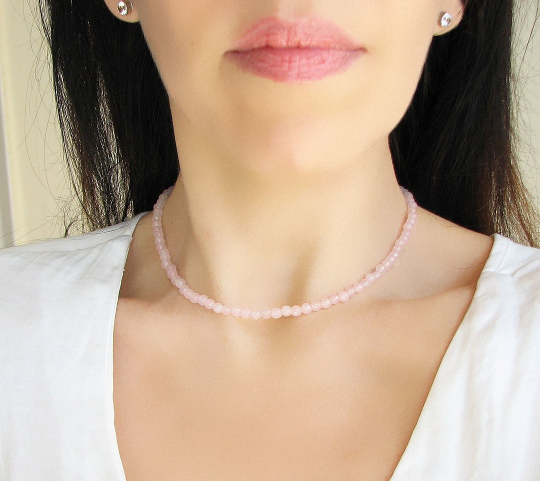 Rose Quartz Necklace, Gemstone Choker, Beaded Necklace, Choker Necklace -  Etsy