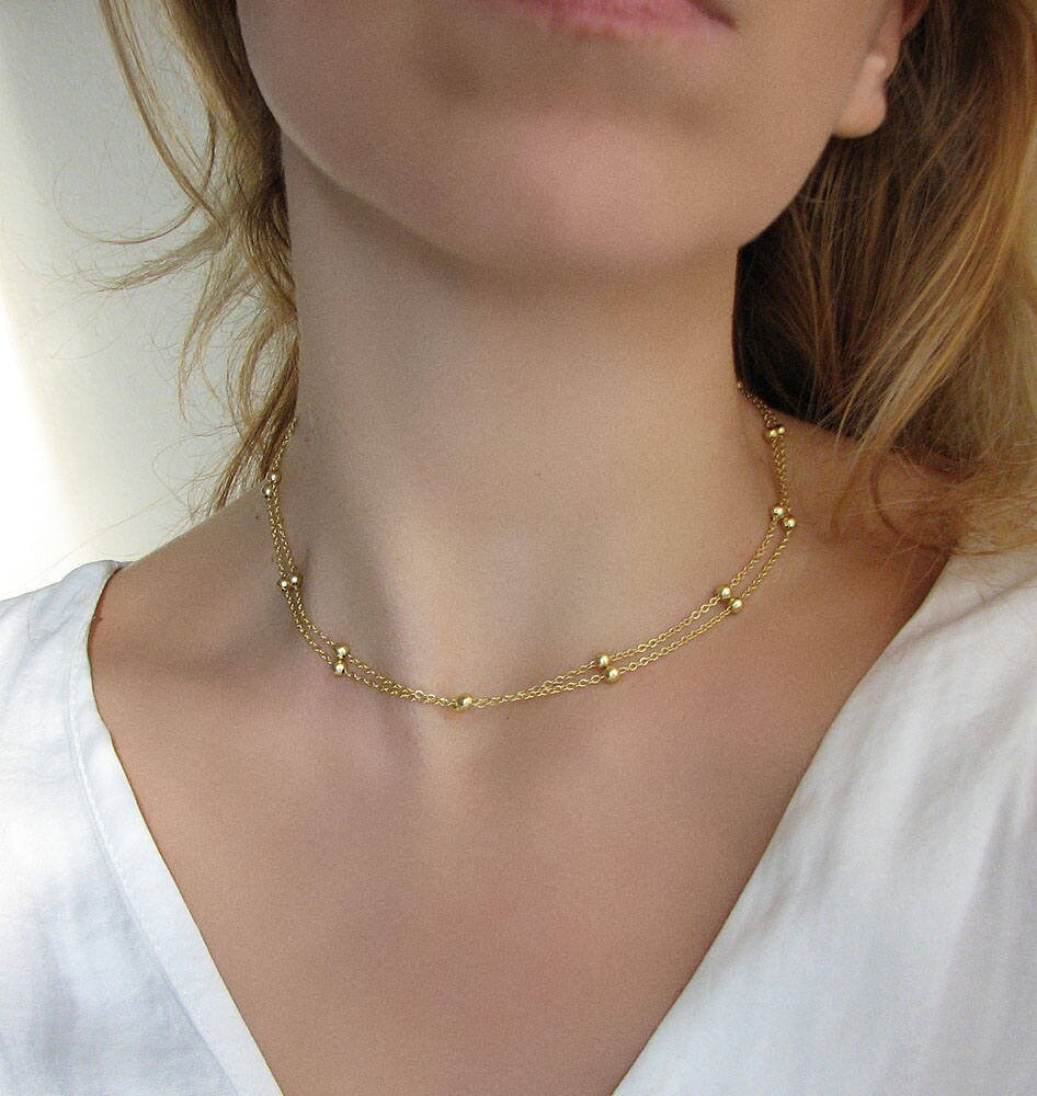 Gold Chain Necklace Gold Beaded Choker 