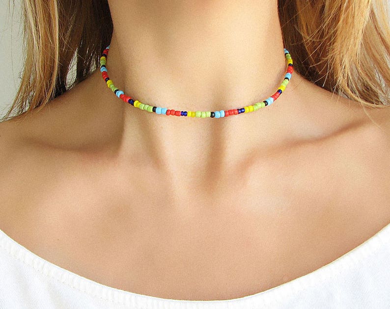 Choker Necklace Beaded Choker Rainbow Choker Gift For Her