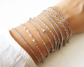 Stainless Steel Silver Chain Bracelet, Dainty Silver Bracelet, Adjustable Bracelet