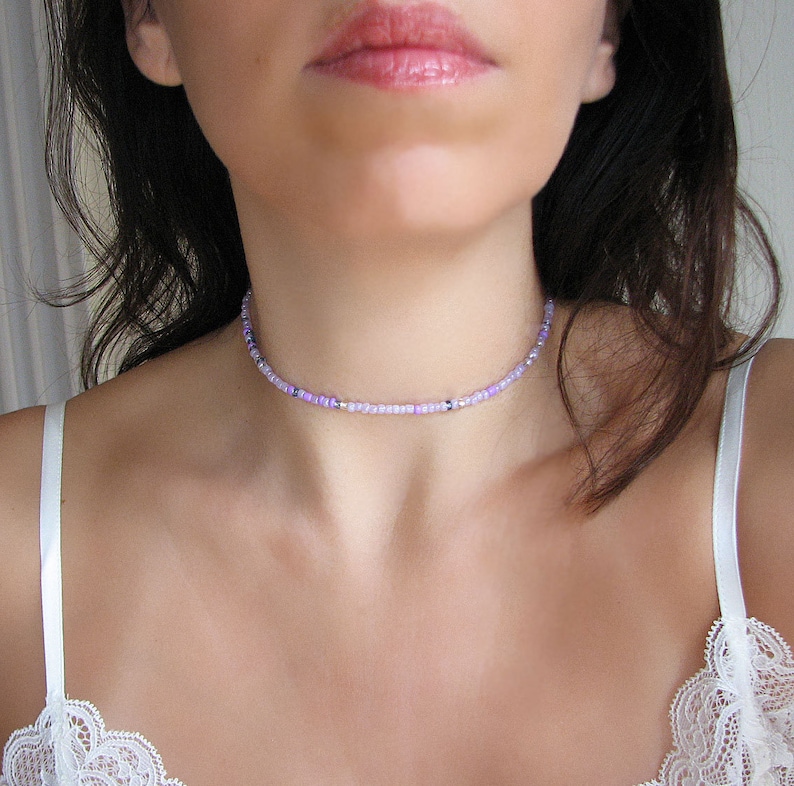 Purple Beaded Choker with Charms