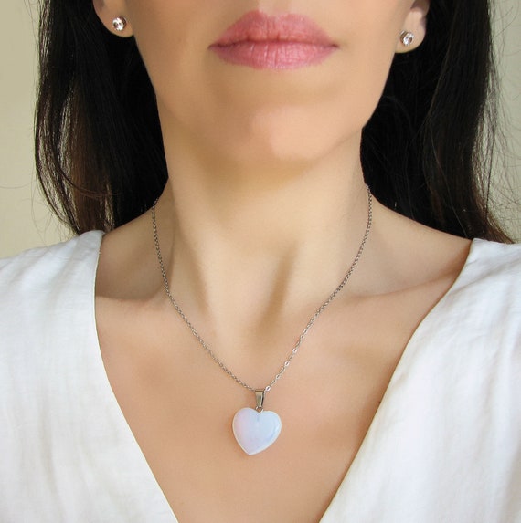 Collana Argento 925 Con Ciondolo Cuore E Pietra Di Luna - Regalo Per Donna, Catena 45 Cm