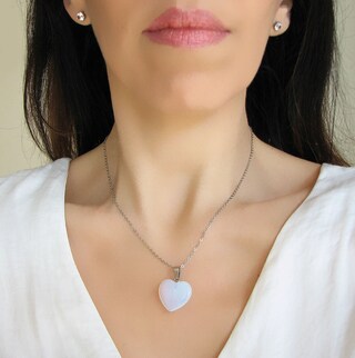 Collana Argento 925 Con Ciondolo Cuore E Pietra Di Luna - Regalo Per Donna, Catena 45 Cm