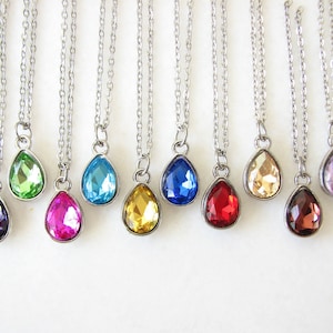 Personalized Birthstone Necklace, Silver Teardrop Necklace, Birthstone Jewelry