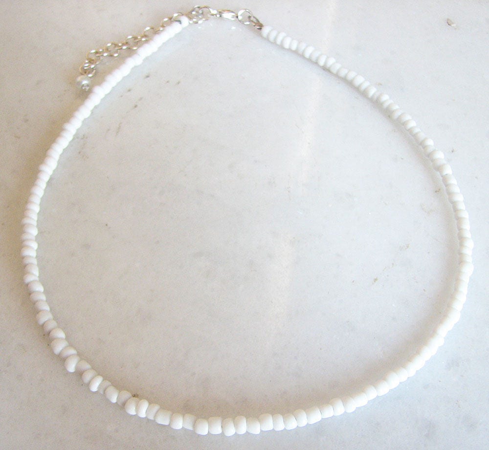White Choker Necklace White Beaded Choker Dainty Necklace Etsy UK