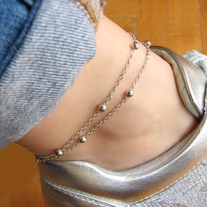 Anklet Bracelet, Anklets for Women, Silver Beaded Anklet