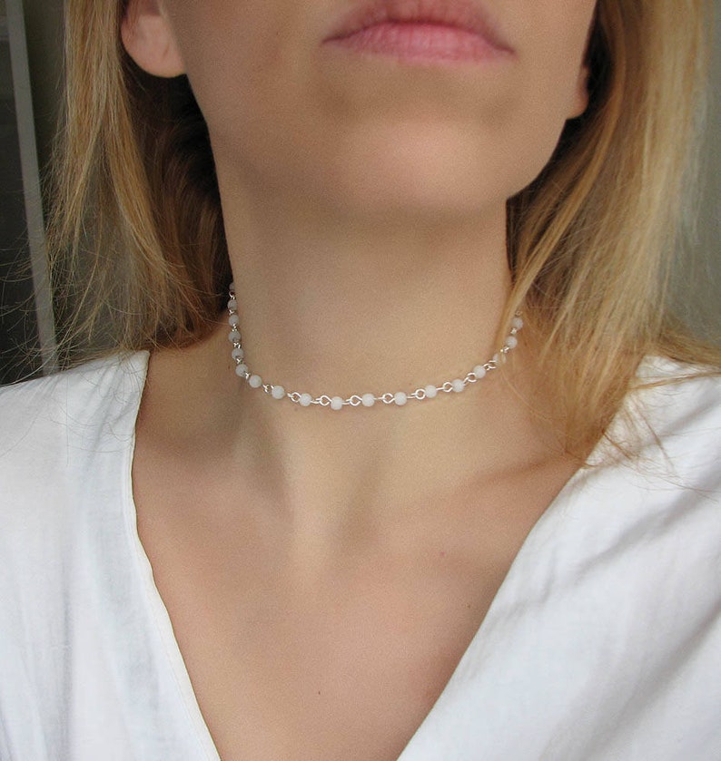 Beaded Choker Necklace White Choker Rosary Chain Necklace Etsy