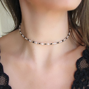 Beaded Choker Necklace, Black Choker, Dainty Necklace, Seed Bead Jewelry