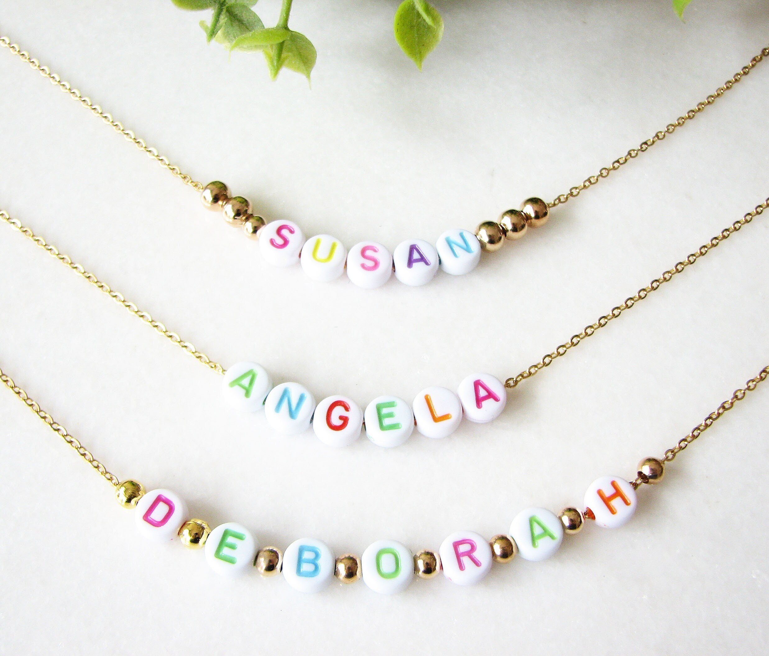 Name Beaded Necklace, Personalized Name Necklace, Colorful Letter Necklace