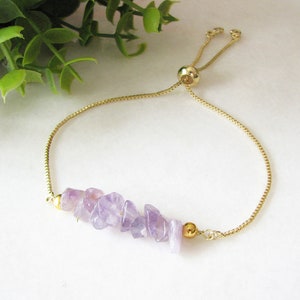 Purple Amethyst Bracelet, Gemstone Adjustable Bracelet, February Birthstone Bracelet