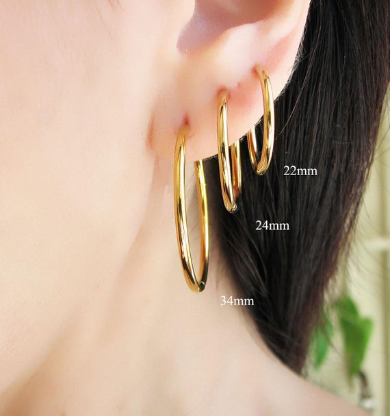 Gold Hoop Earrings, 18K Gold Filled, Small-Large Hoops, Waterproof
