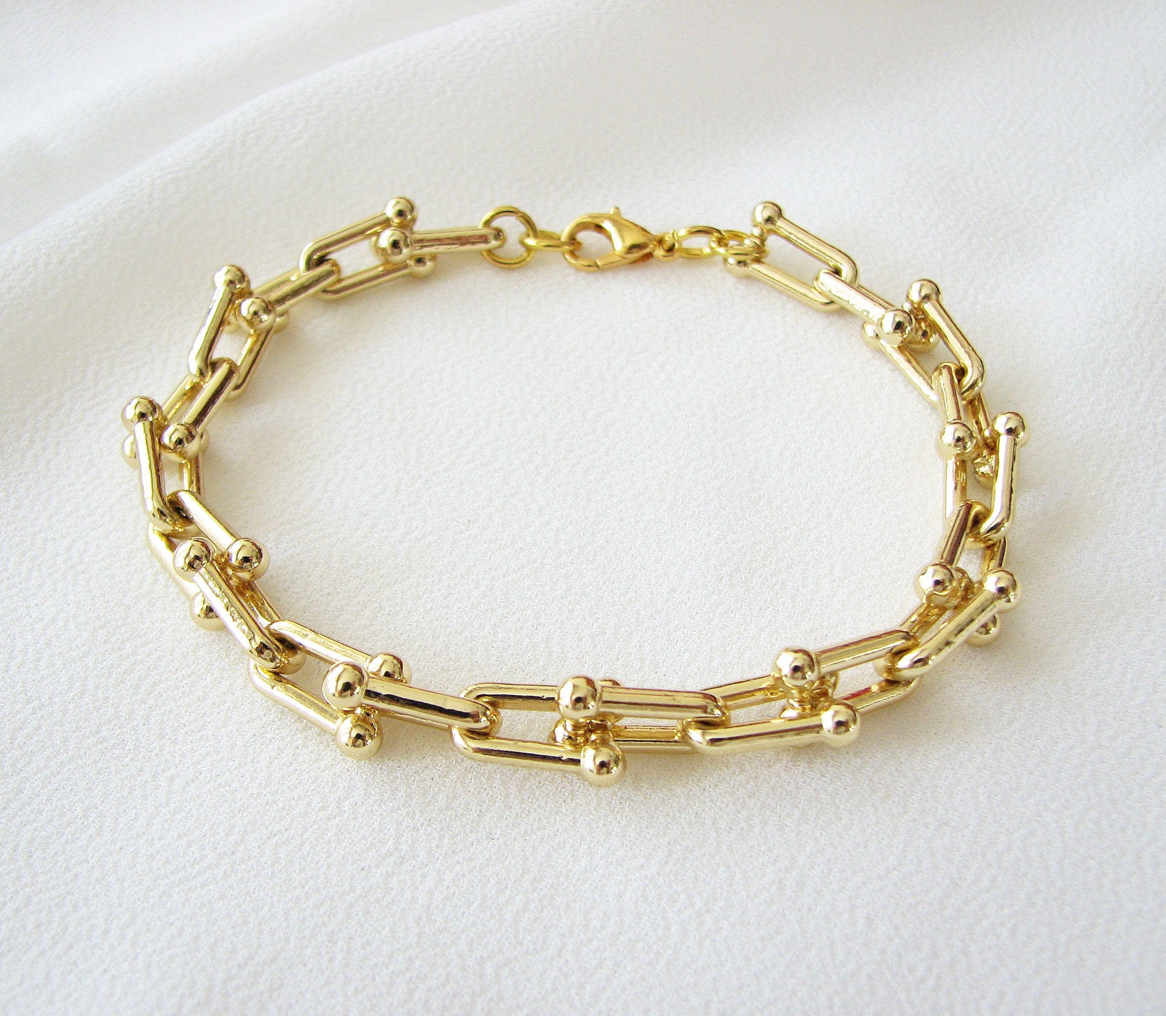 U Link Chain Bracelet Gold Bracelet Gold Link Bracelet Etsy