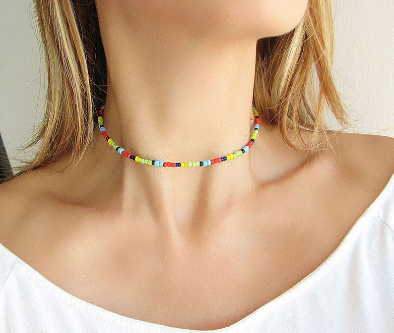 Choker Necklace Beaded Choker Rainbow Choker Gift For Her