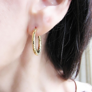 Gold Hoop Earrings, 18K Gold Filled Huggie Earrings, Medium Hoops, Classic Waterproof Earrings