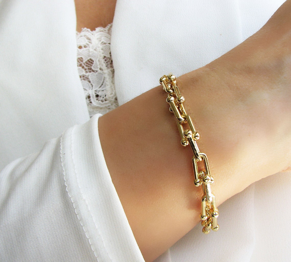 U Link Chain Bracelet Gold Bracelet Gold Link Bracelet Etsy