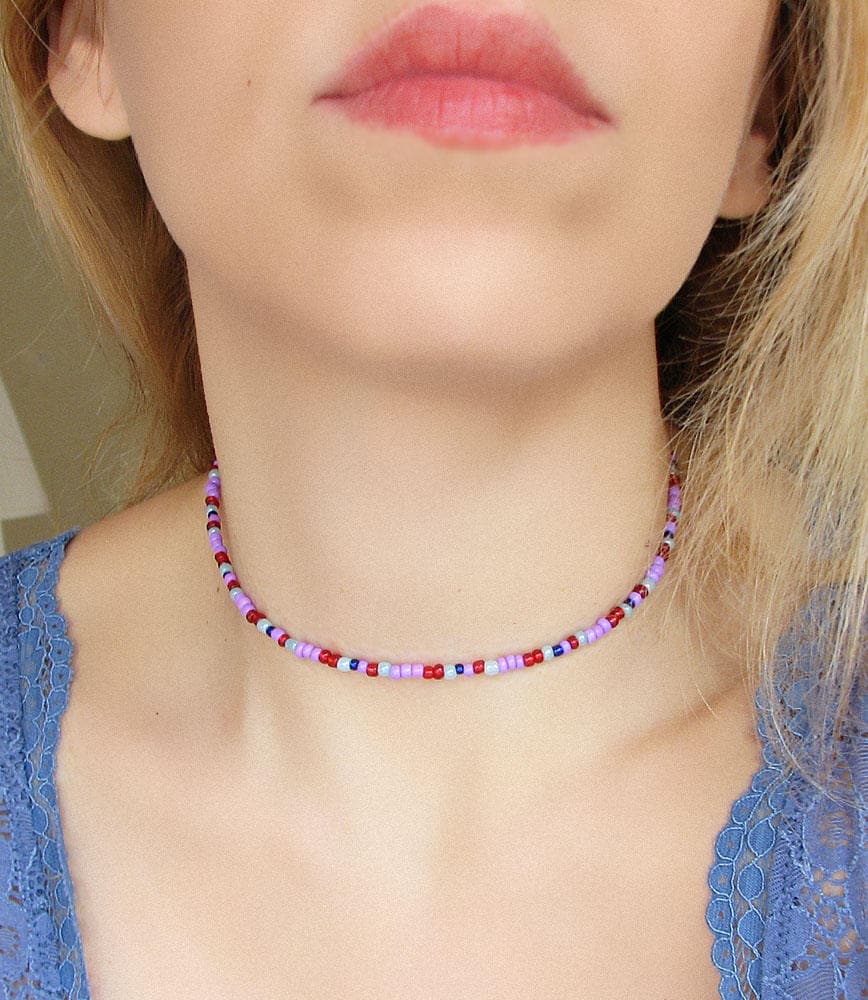 Collana Donna Perle Colorate Chakra – Gioiello Boho Hippie In Acciaio Inox, Regolabile - 2