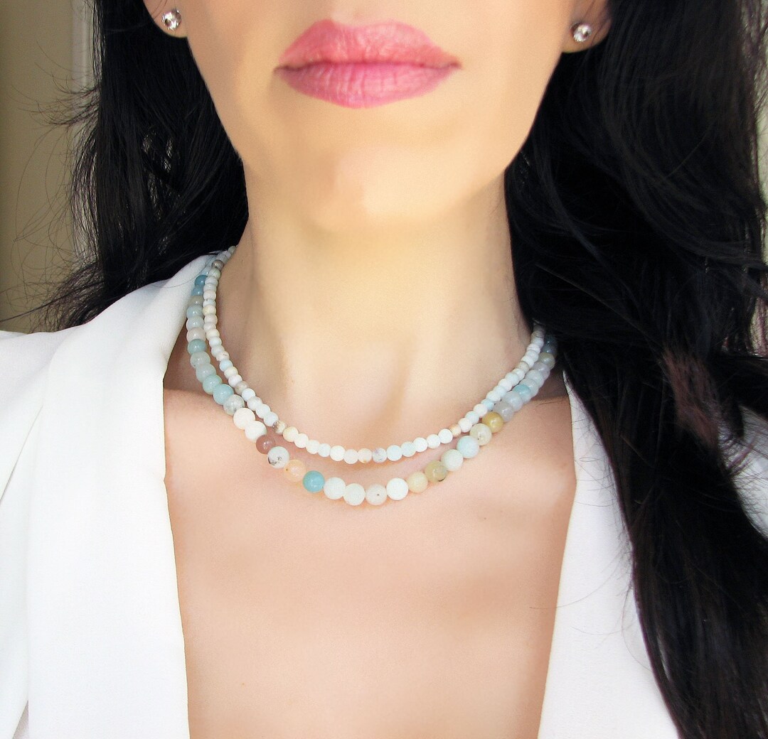 Amazonite Crystal Necklace, Gemstone Bead Choker, Amazonite Necklace ...