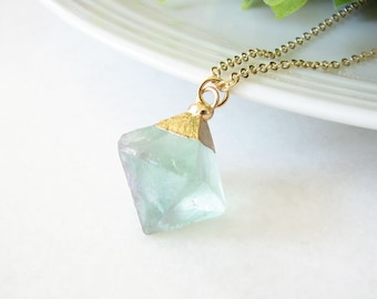 Fluorite Pendant Necklace, Crystal Gemstone Jewelry