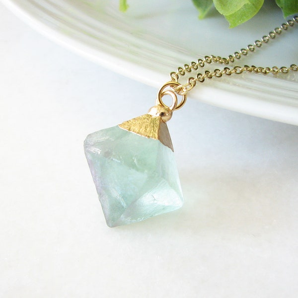 Raw Crystal Necklace, Fluorite Necklace, Natural Stone Necklace, Gemstone Flurite Jewelry