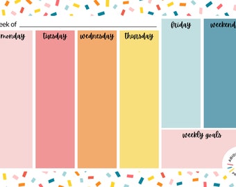 Abidoodle Productions Weekly Notepad | Colorful Planner, Happy Stationery, Rainbow Desktop Notes