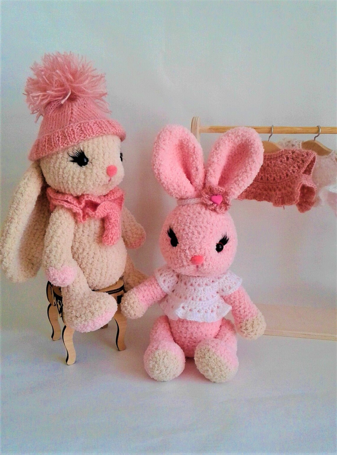 Soft toy rabbit in clothes baby soft toy pink rabbit knitted Etsy