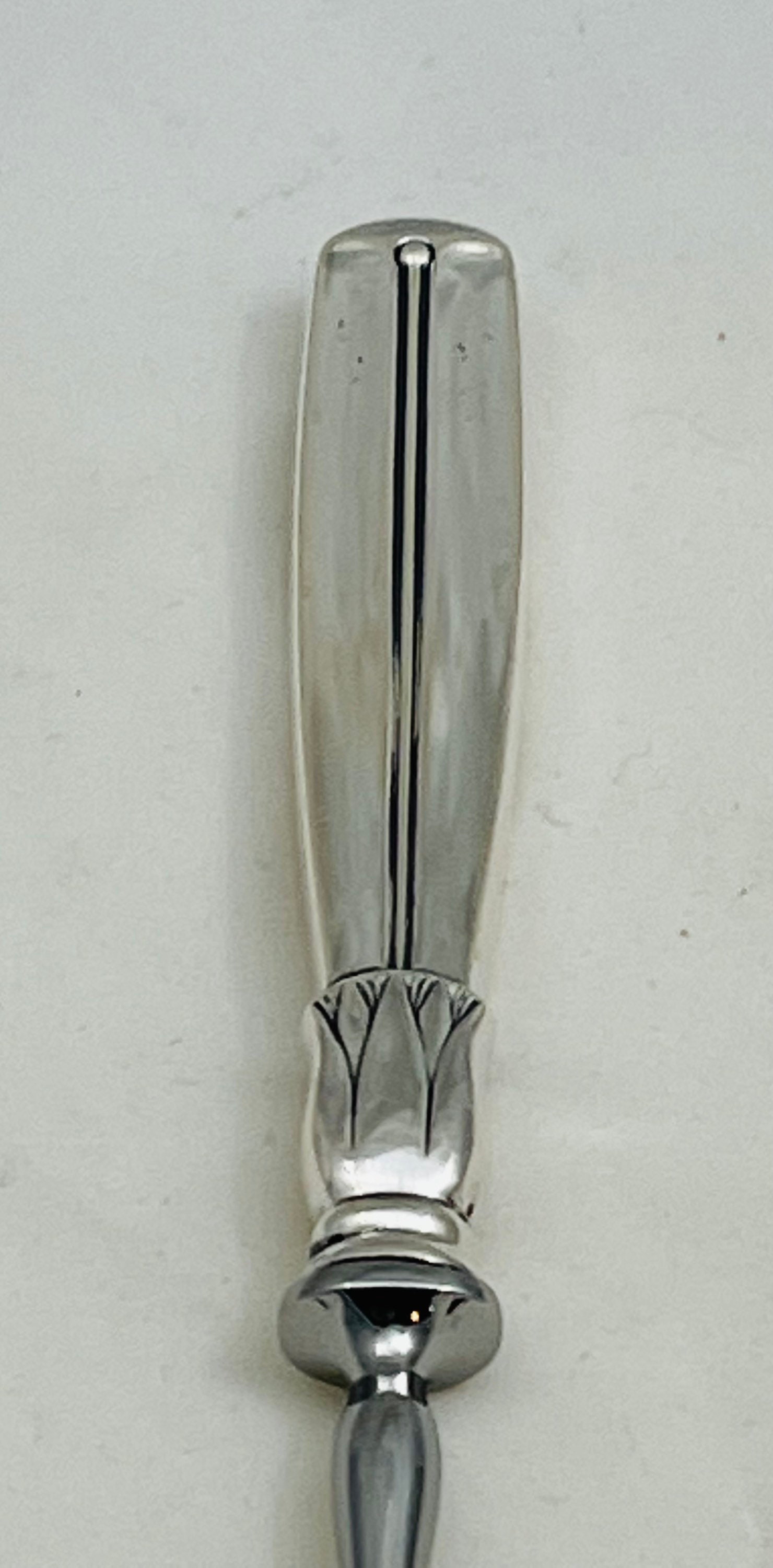 Long Sterling Silver Handled Button Hook With Engine Turned Detail