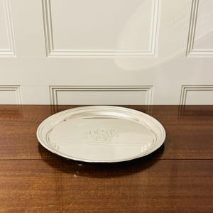 Vintage Cartier, France Round Tray Sterling Silver Tray, Monogrammed LGH 13” Dia