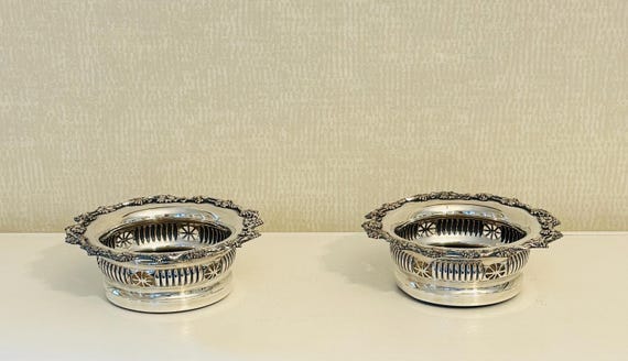 アンティーク グレープ装飾 シルバープレート ワインコースター ペア 