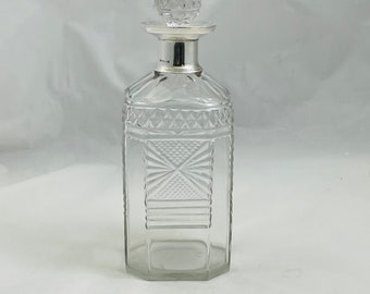 Antique Crystal And Sterling Silver Decanter 7 3/4” Tall