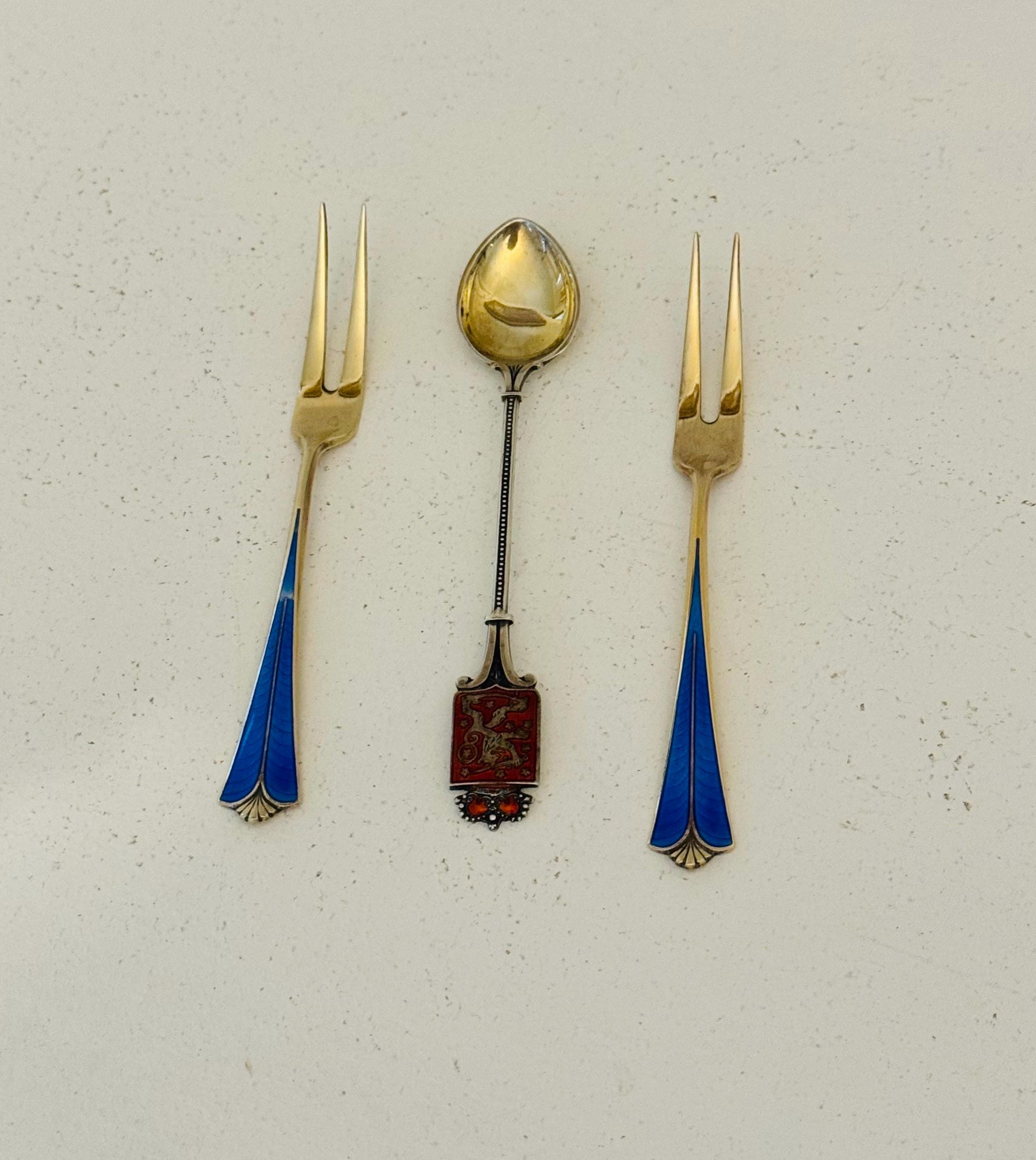 【DAVID ANDERSEN】スプーンセット STUNNING Vtg Sterling Silver Enamel Guilloche 6 Spoon Set