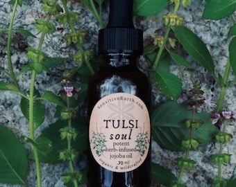 Tulsi Jojoba Oil:  Organic Herbal Anointing Serum For Face, Body, and Hair