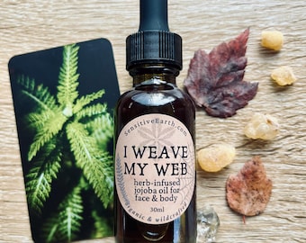 I Weave My Web Face & Body Oil :  Frankincense + Herb-infused Jojoba for Boundaries -- Organic + Wildcrafted