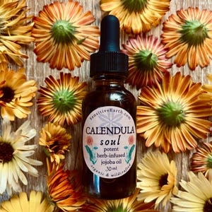 Potent Calendula Jojoba Oil — For Face, Body, Hair, & Sensitive Skin — Organic Soul Oil — Herb Infused