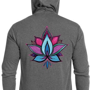 Lotus Flower Hoodie, Yoga Lover Gift, Lotus Flower, Meditation Sweater, Lotus Lover Gift,  | Blue & Pink Hoodie | Unisex Zip Hoodie