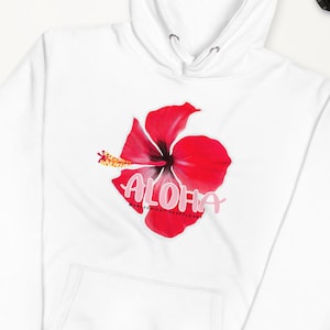 Roter Hibiskus-Hoodie: Tropische Aloha-Baumwollmischung