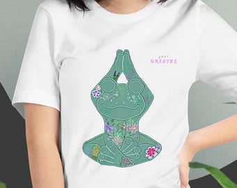 Frog T-Shirt, Meditating Frog, Yoga Frog, Meditation T-Shirt, Cute T-Shirt, Frog Gift, Gift for Her, Frog Apparel, Frog Lover, Just Breathe