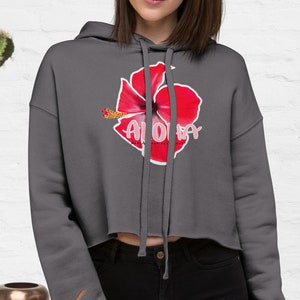 Hibiscus Top, Hibiscus Gift, Crop Top Hoodie, Flower Crop Top, Aloha Hoodie, Hawaii Hoodie, Cute Hoodie, Red Hibiscus, Hibiscus Lover