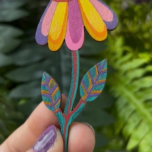 Flower Magnet, Wood Magnet, Handpainted Magnet, Colorful Decor, Wooden Flowers, Small Gift, Gift for Her, White Board Magnets, Fridge Magnet