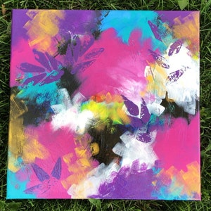 Abstract Painting, Pink and Gold Art, Purple Wall Art, Modern Art, Contemporary Art, Square Painting | Textured Painting | Neon Art